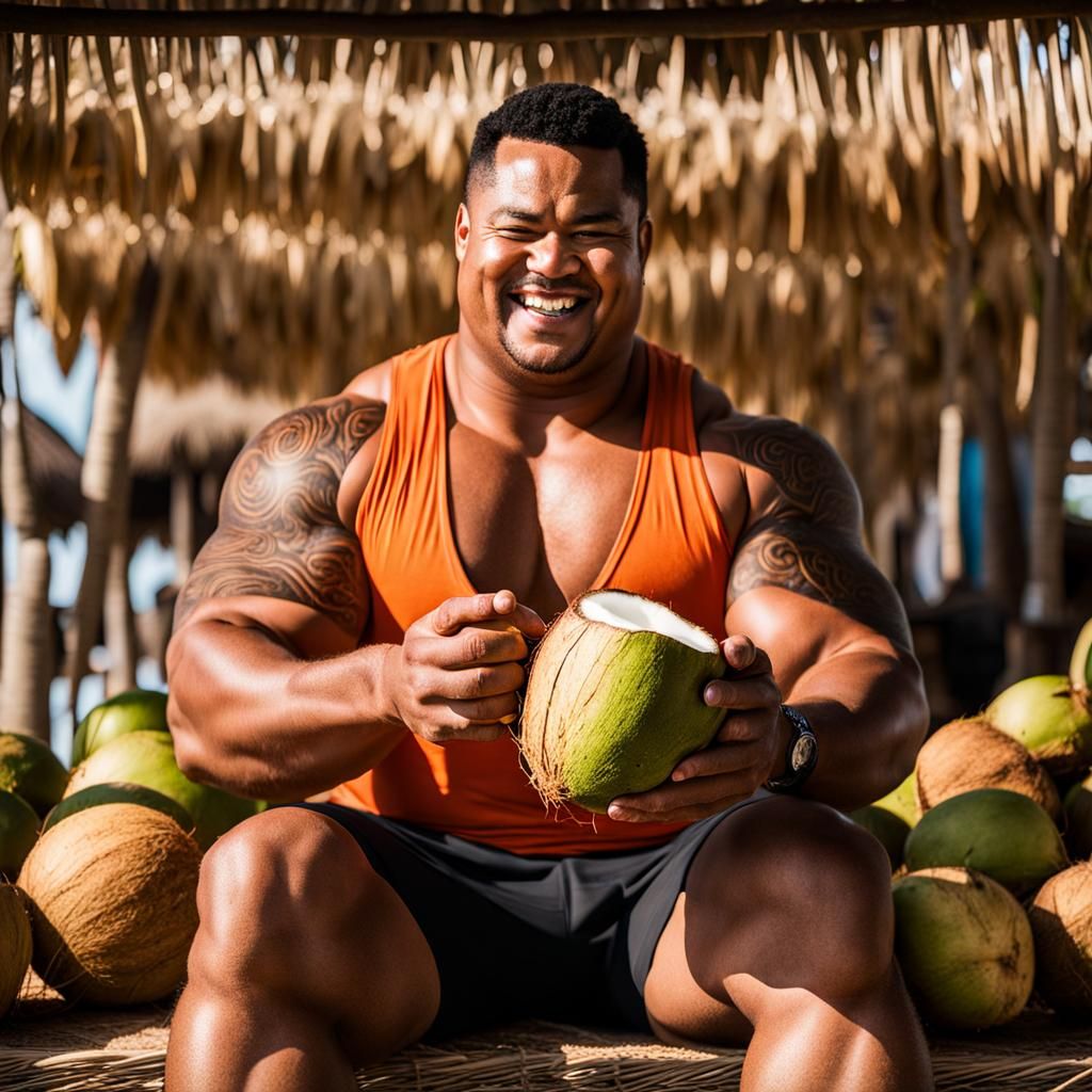 Samoan Man Opening Coconuts