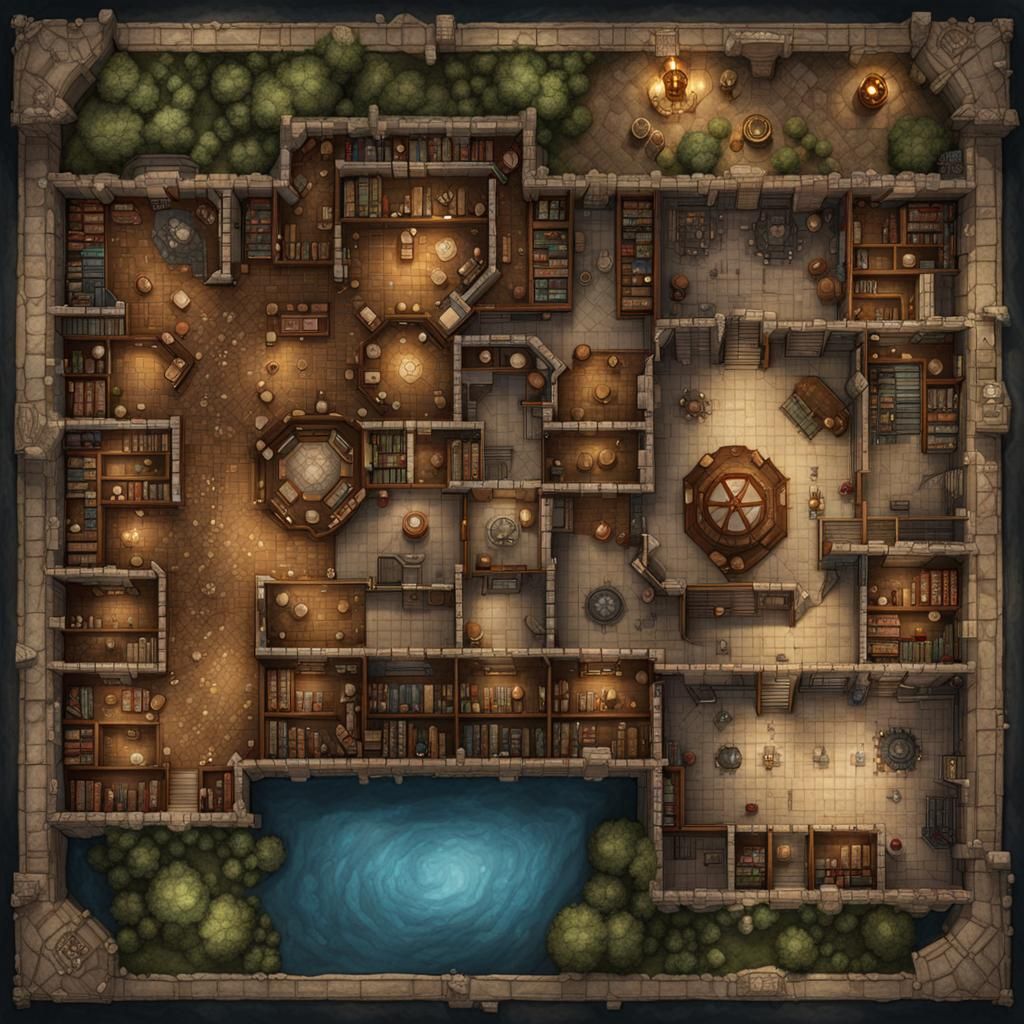 Fantasy Wizard's Library Battlemap for D&D