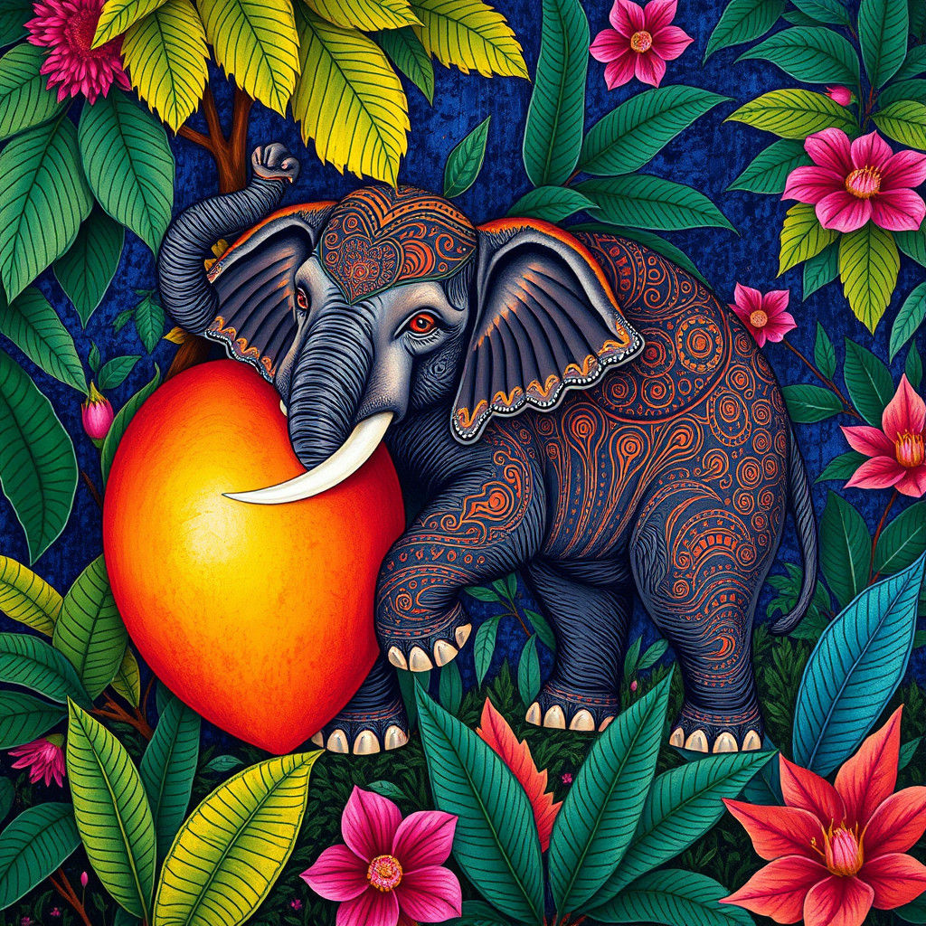 Elephant Mango in Pattachitra Painting Style