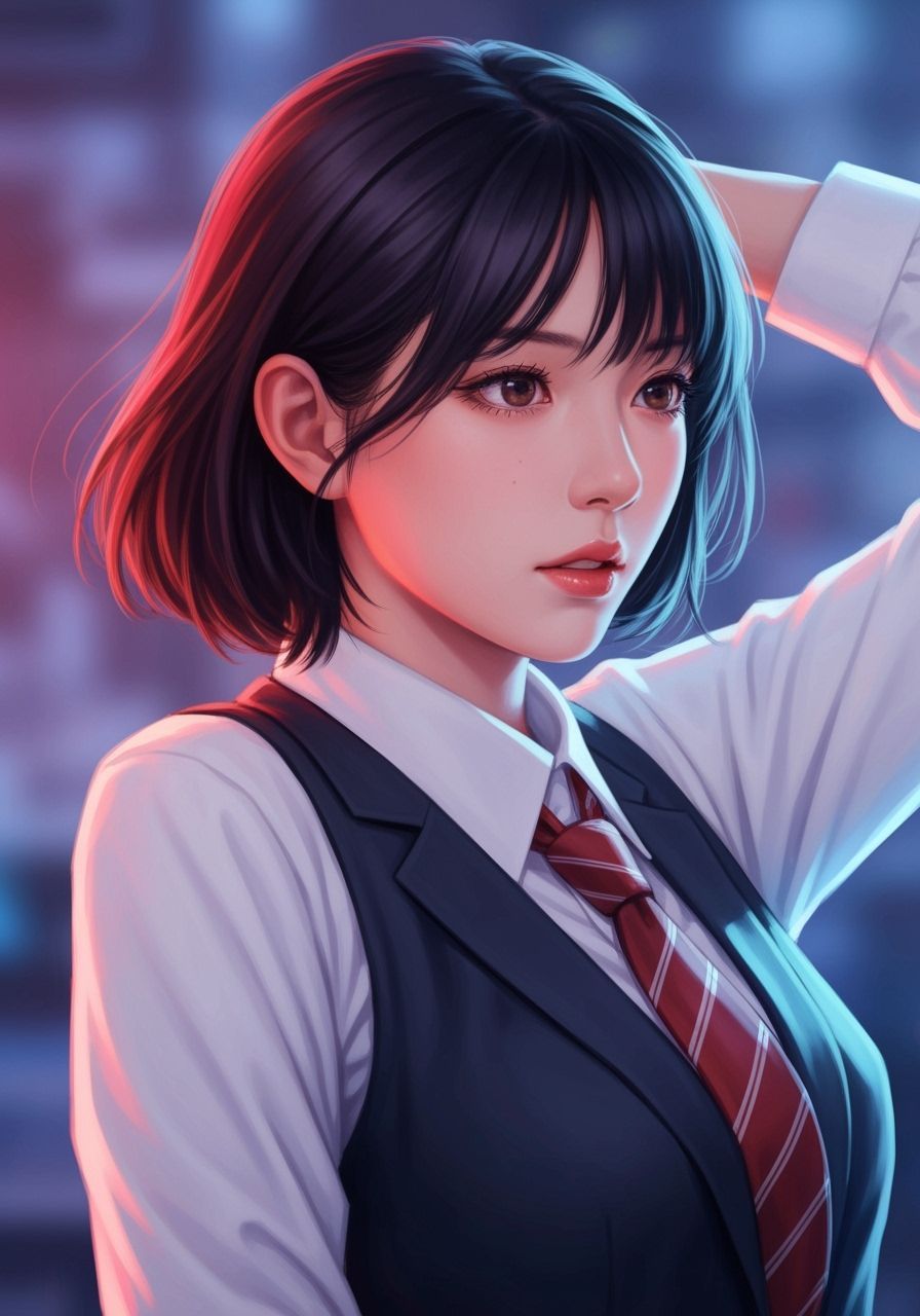 Dynamic Bishōjo Office Lady Dancing in Splash Art Style