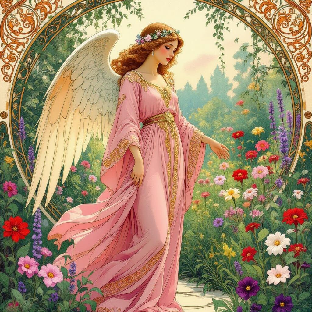 Angel in a Garden: Alphonse Mucha Style