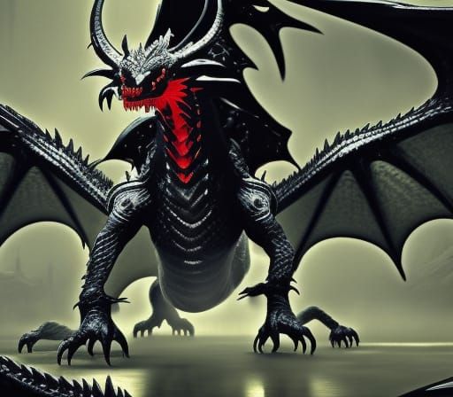 Black Dragon in Fog: Dark Fantasy Concept Art