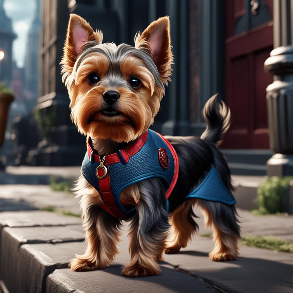Spider-Man Yorkshire Terrier Puppy: Detailed Matte Painting