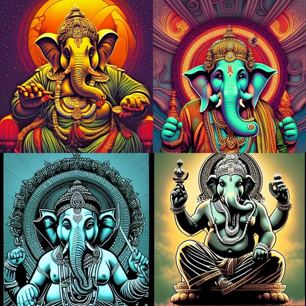 Ganesh in Comic Book Art Style
