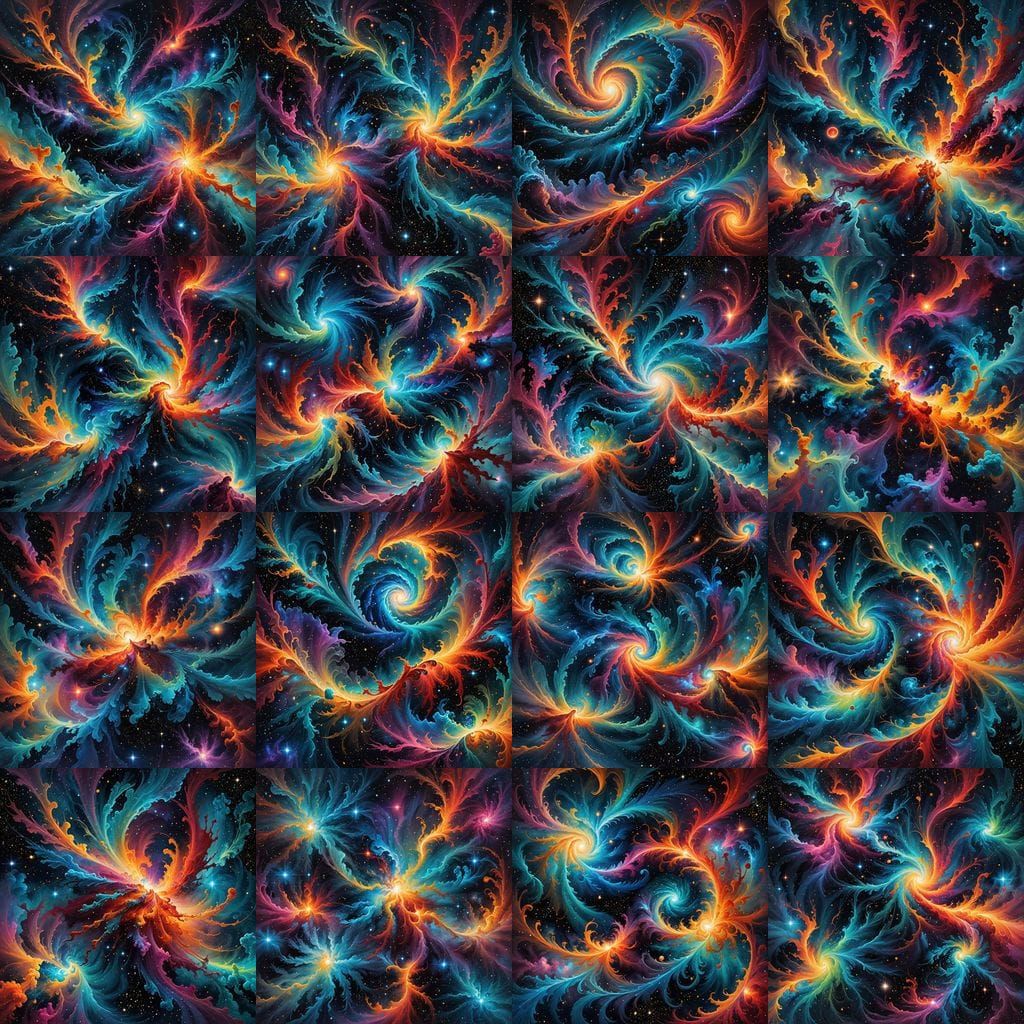 Vibrant Cosmic Abstraction in Swirling Nebulae