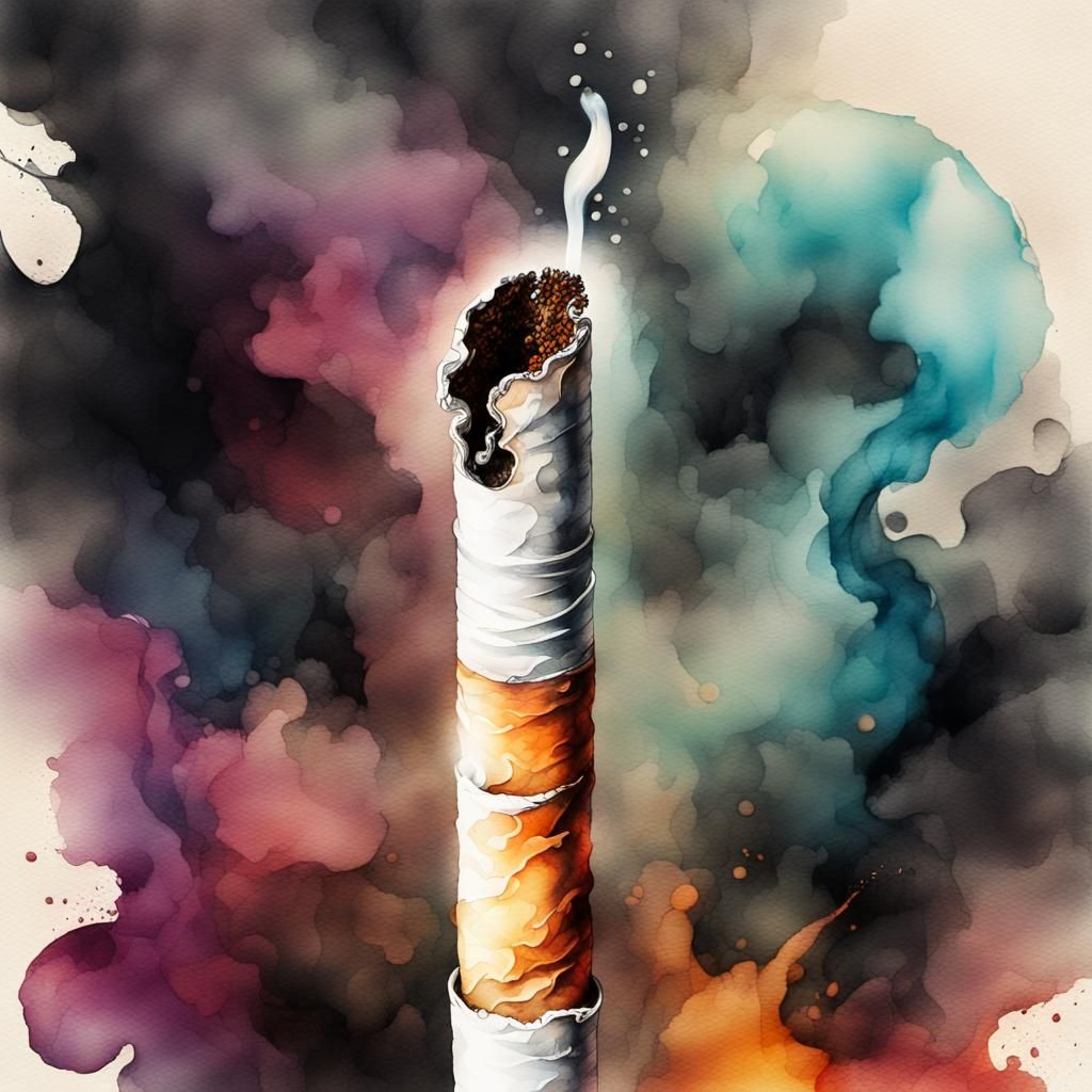 Distorted Cigarette in Watercolor and Charcoal Style
