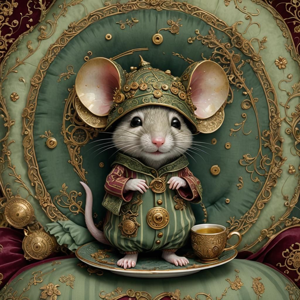 Mouse Asleep in Steampunk Teacup, 3D Animation