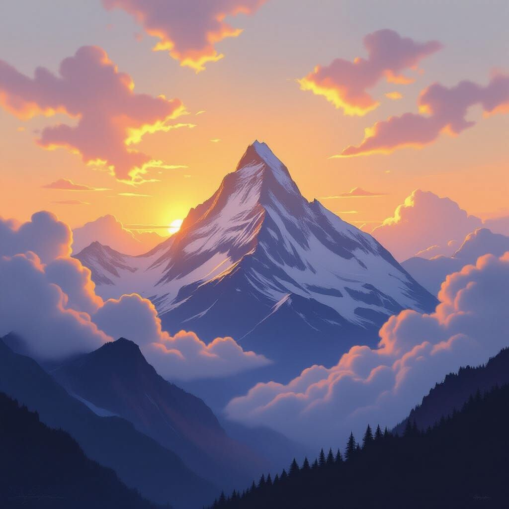 Majestic Mountain Dawn Over Ethereal Clouds