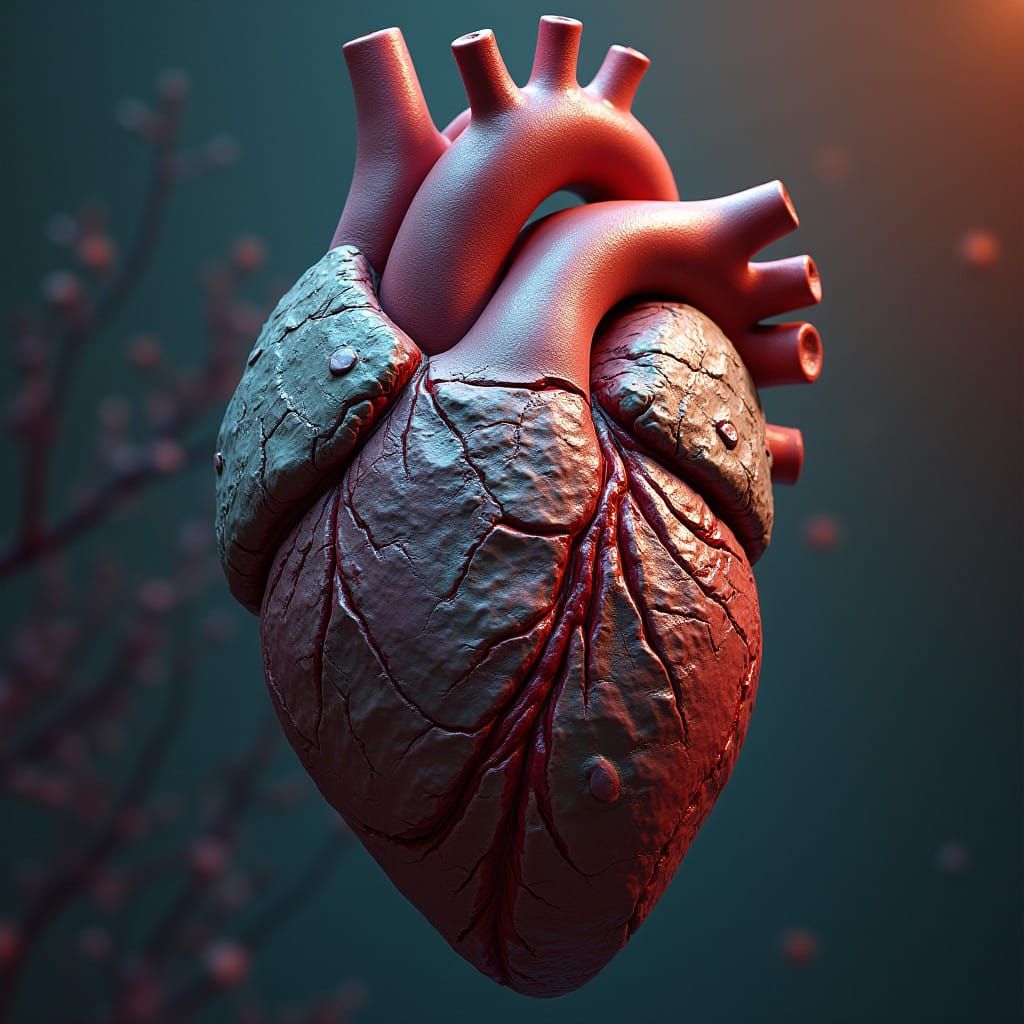 Surreal Heart Organ Sculpted from Granite in Intricate Textu...