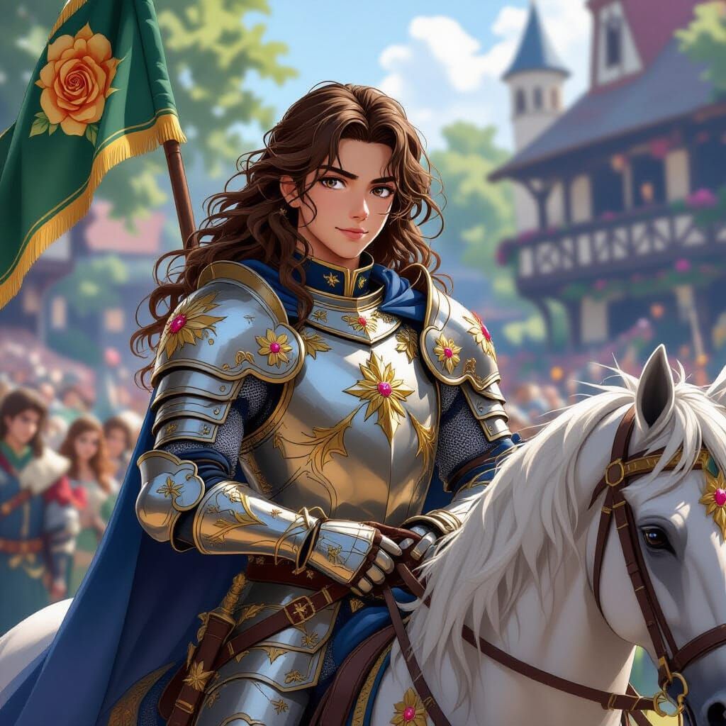 Young Knight in Floral Armour, Anime Style