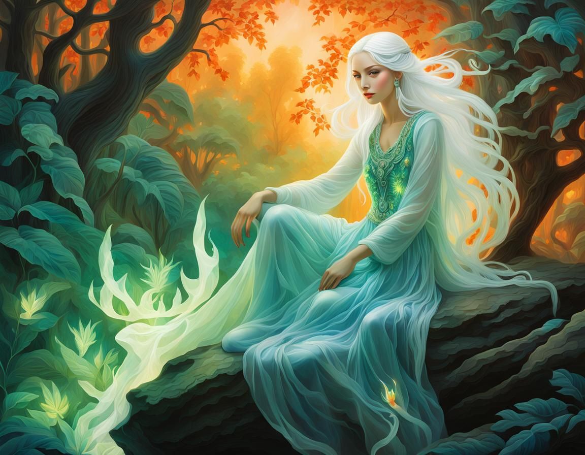 Mystical Forest Nymph with Crystal, as Glass Art