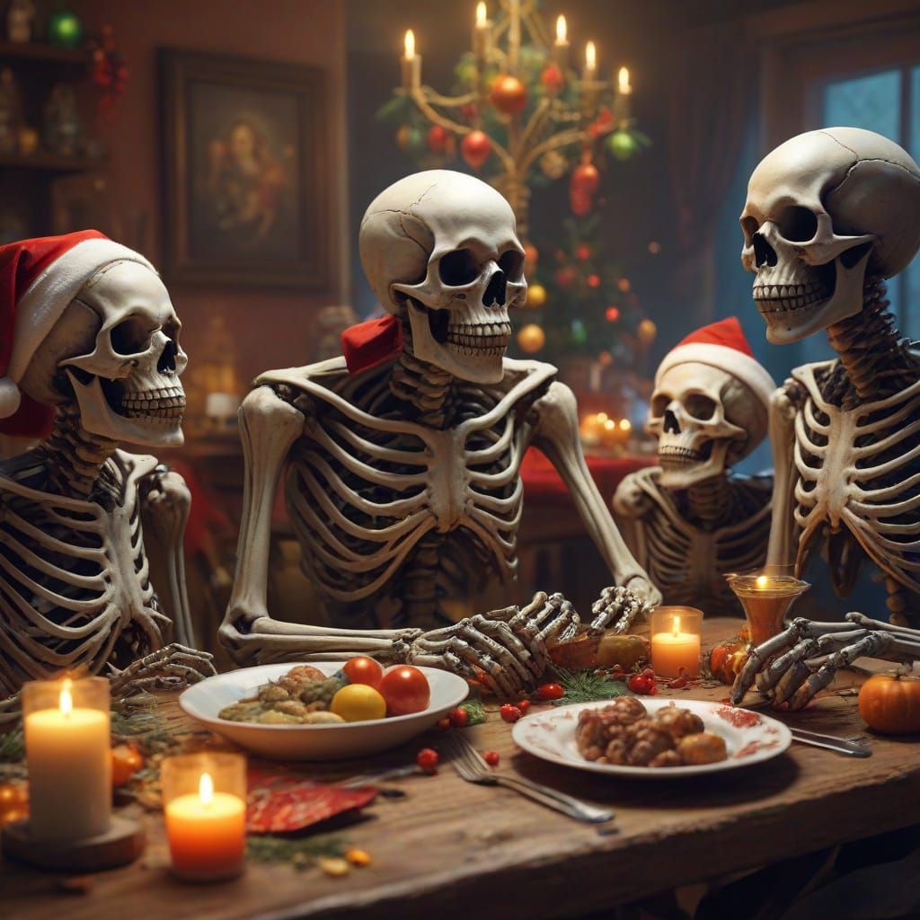 Skeletons and Ghouls Celebrate Christmas Eve