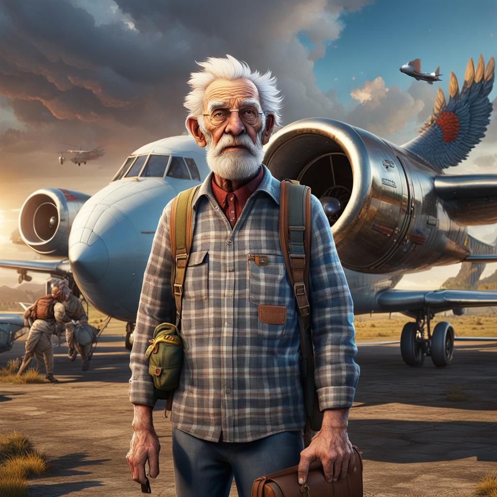 Old Backpacker's Arrival: Detailed Matte Painting