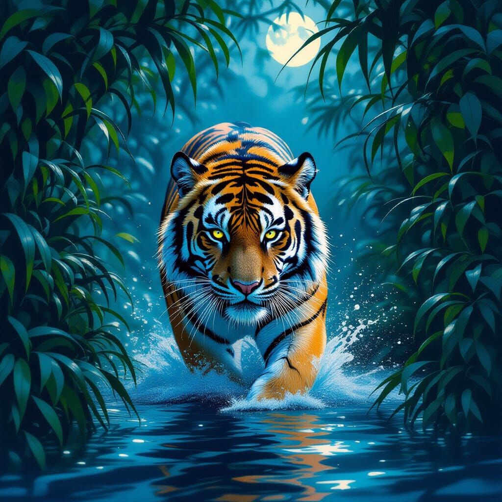 Tiger Emerges from Jungle: Surreal Fine Art
