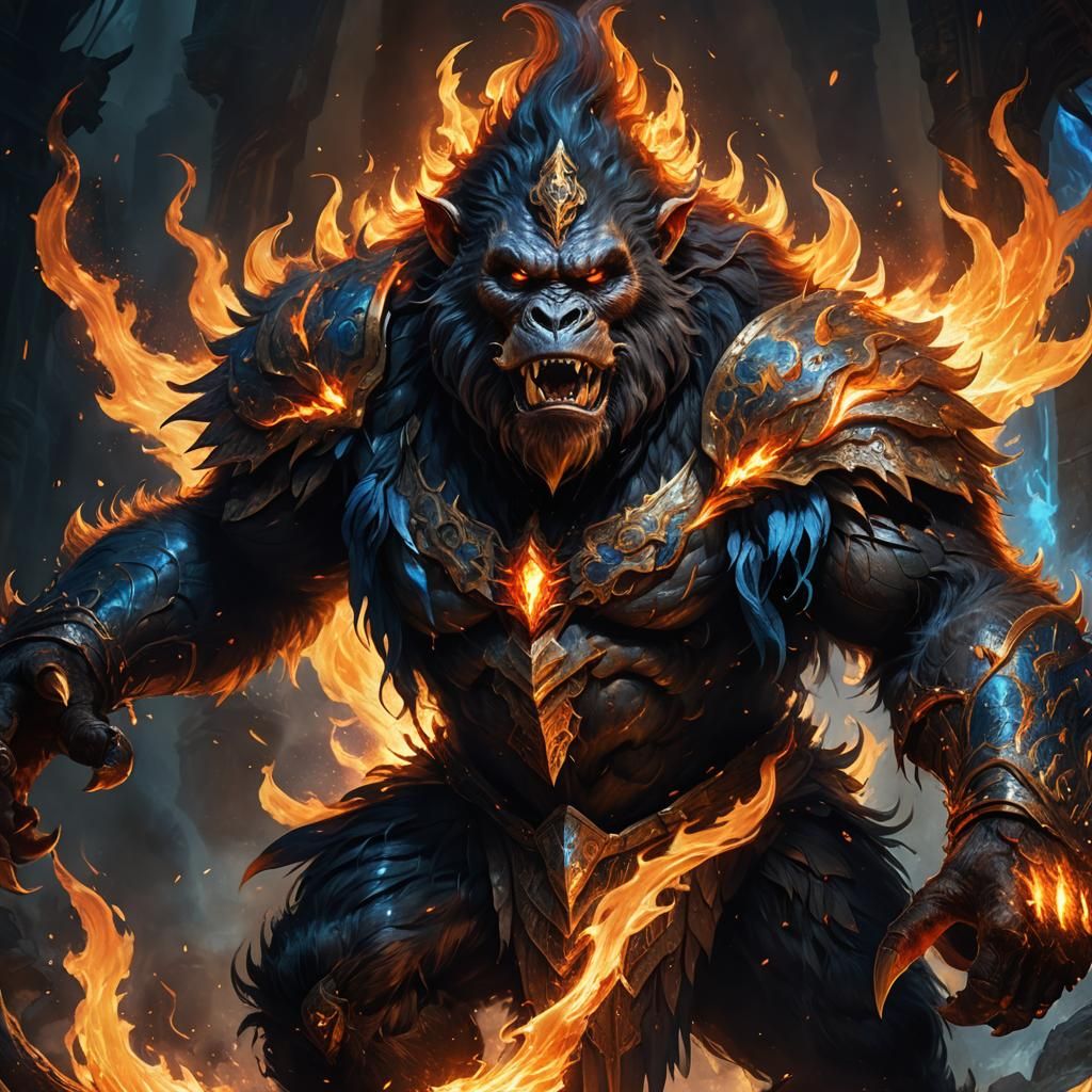 Demonic Ape with Fire: Dark Fantasy Portrait