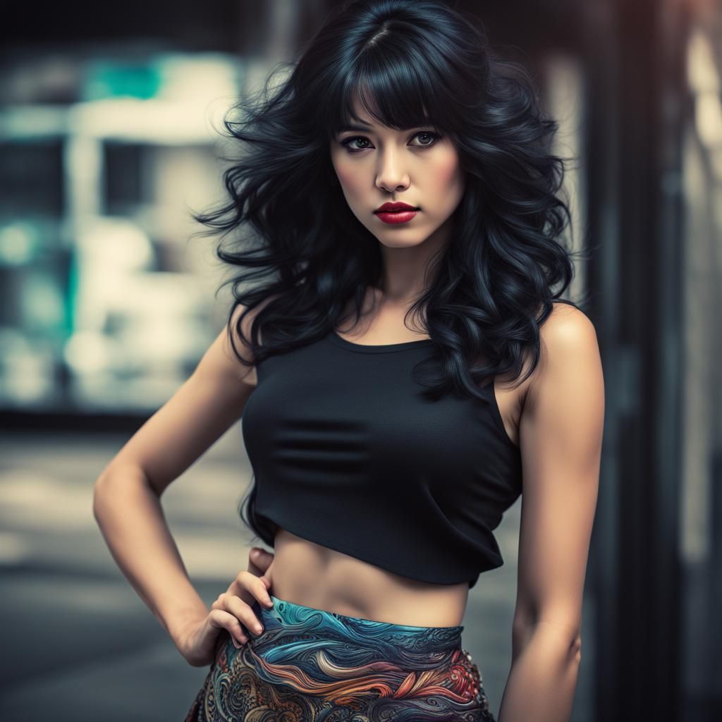 Hyperrealistic 80s Girl with Black Hair