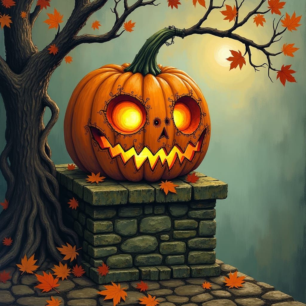 Eerie Jack-o-Lantern in Gothic Pop Surrealism Style