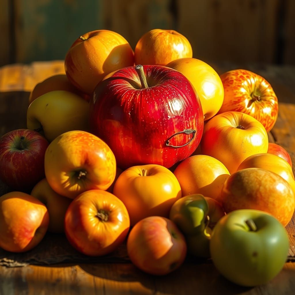 Vibrant Still Life of Apples in Warm, Golden Light