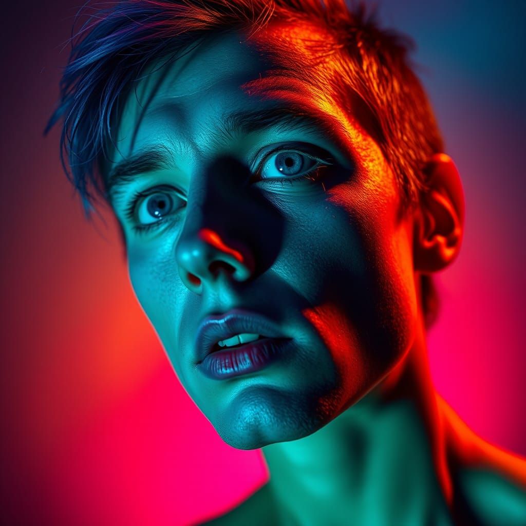 Dramatic Portrait with Intense Lighting and Unease