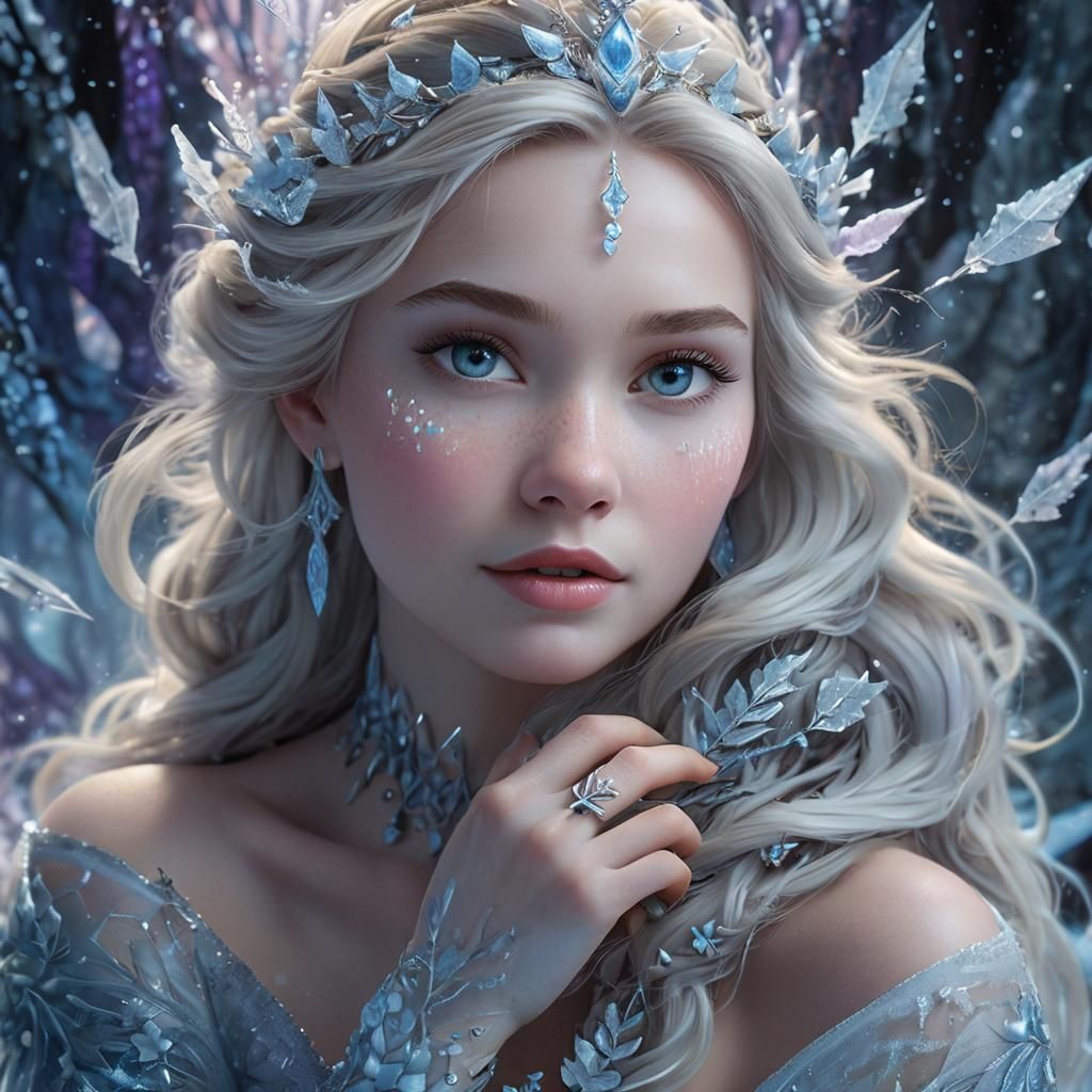 Elsa in an Icy Forest, Digital Matte Painting