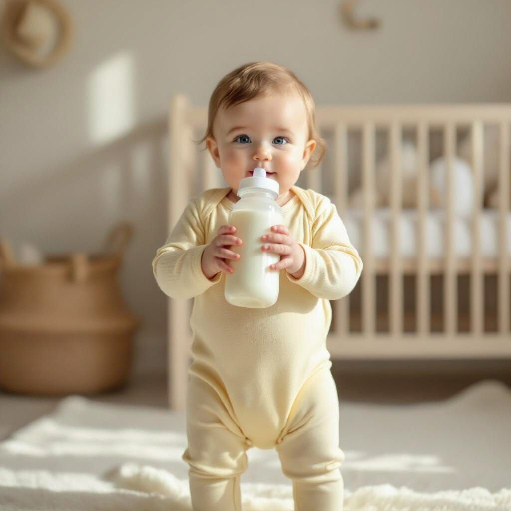 Cute Chubby Baby with Milk Bottle in Realistic Style