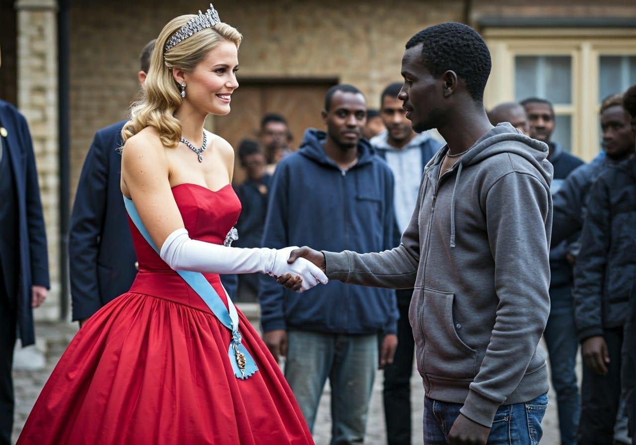 Princess Shakes Hands With Refugee: Dramatic Digital Art