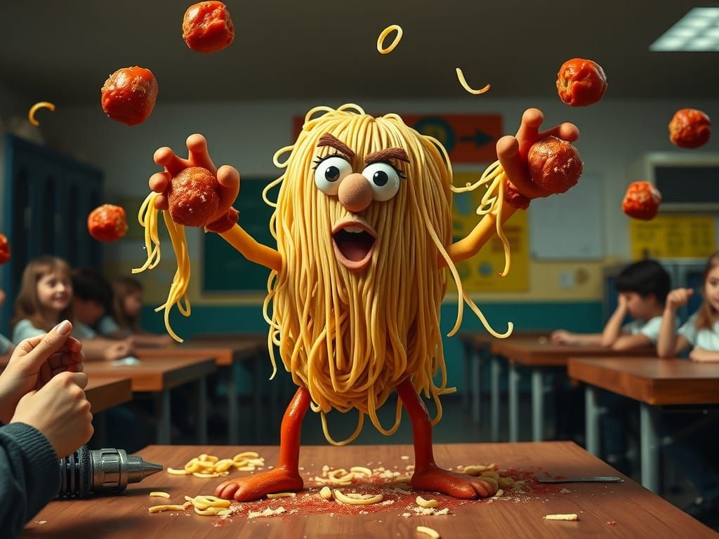 Spaghetti Food Fight: A Realistic and Dramatic Scene