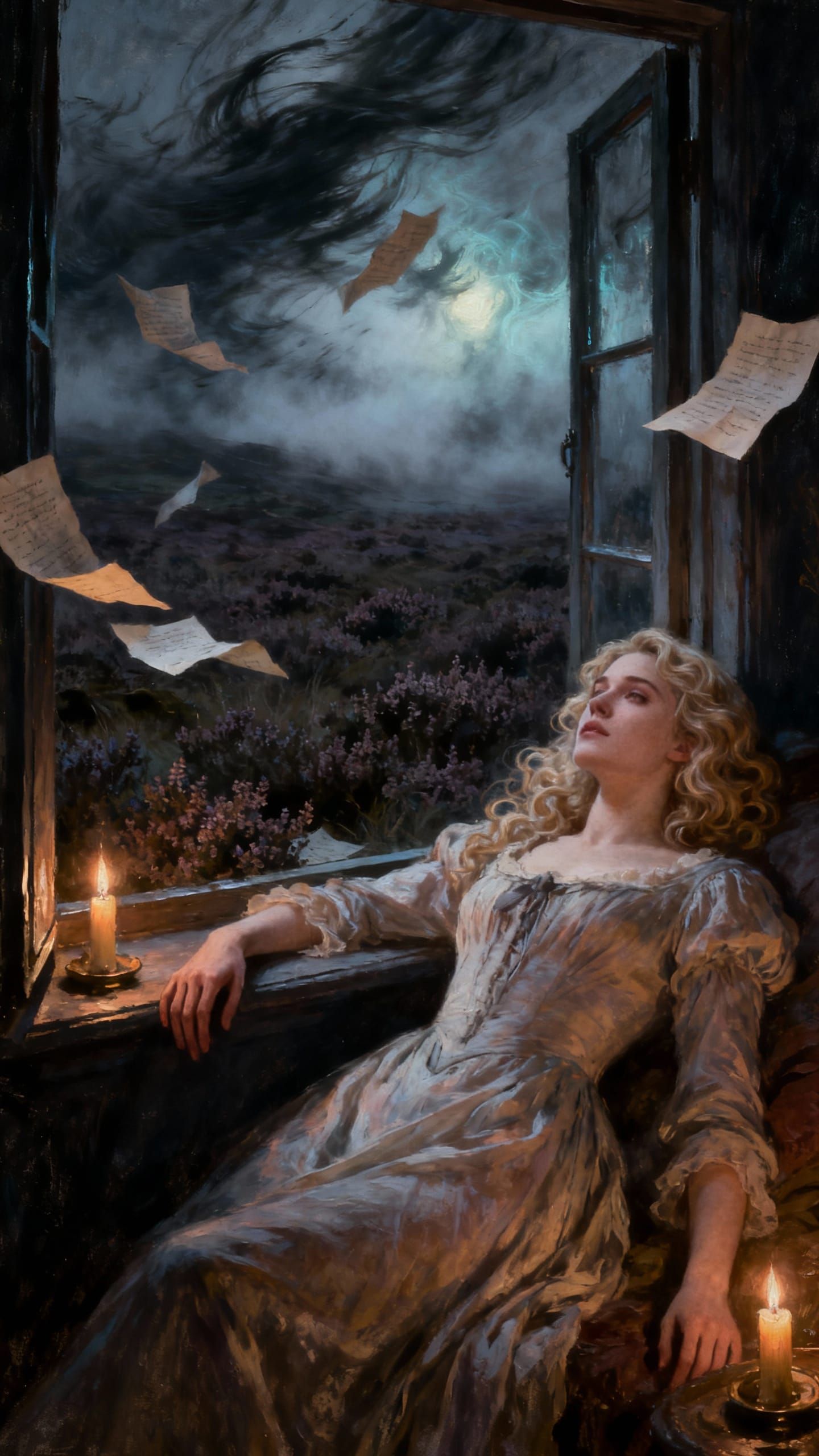 Catherine Earnshaw Oil Painting in Romantic Gothic Style