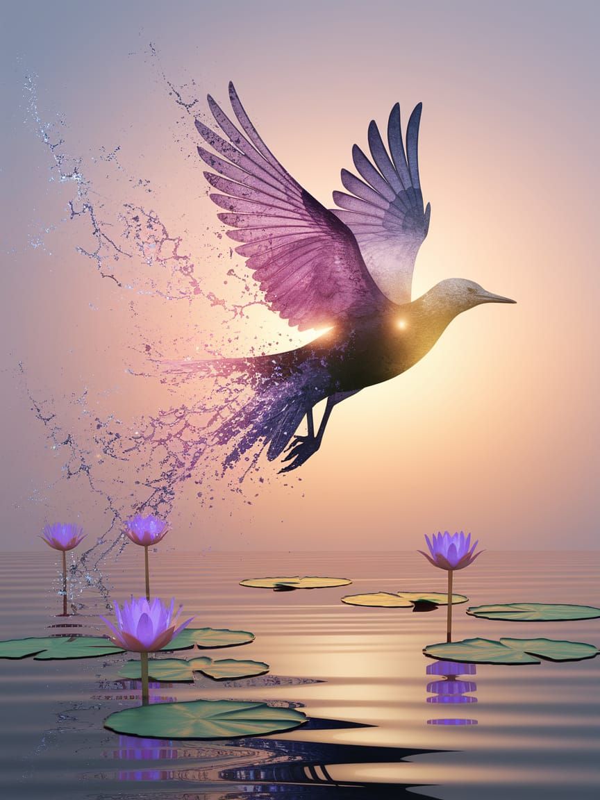 Transparent Water Bird Takes Flight in Sfumato Style