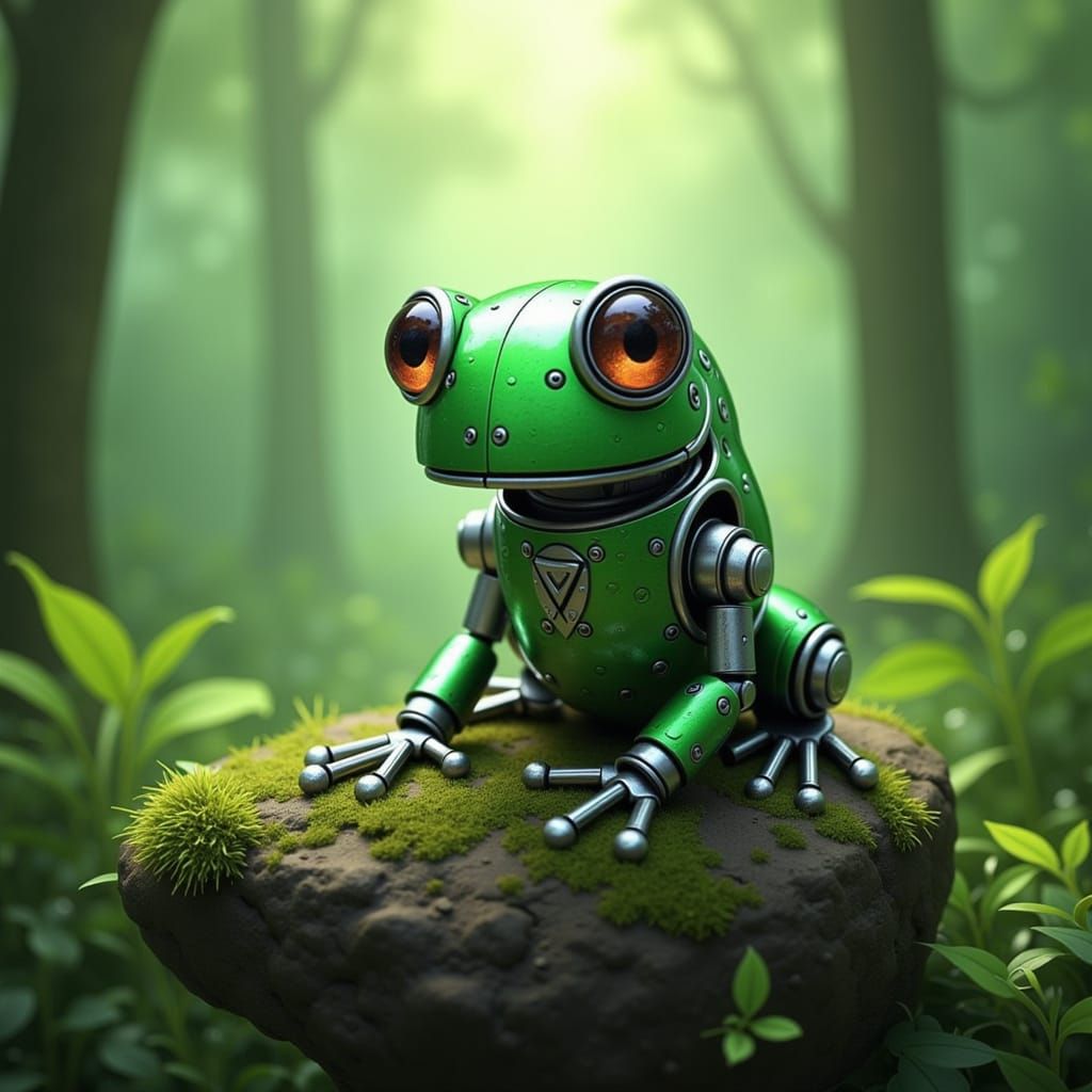 Photorealistic Robotic Frog in Forest