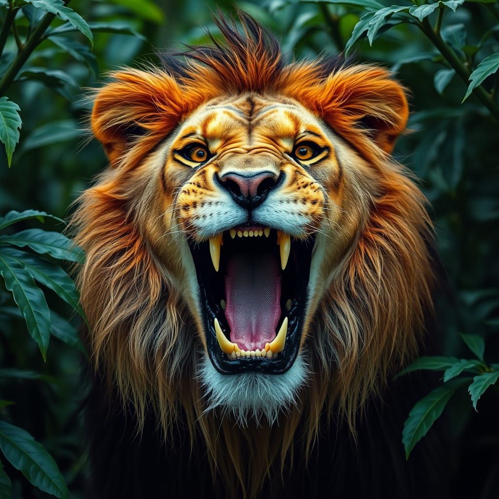 Roaring Lion in Jungle: A Display of Power