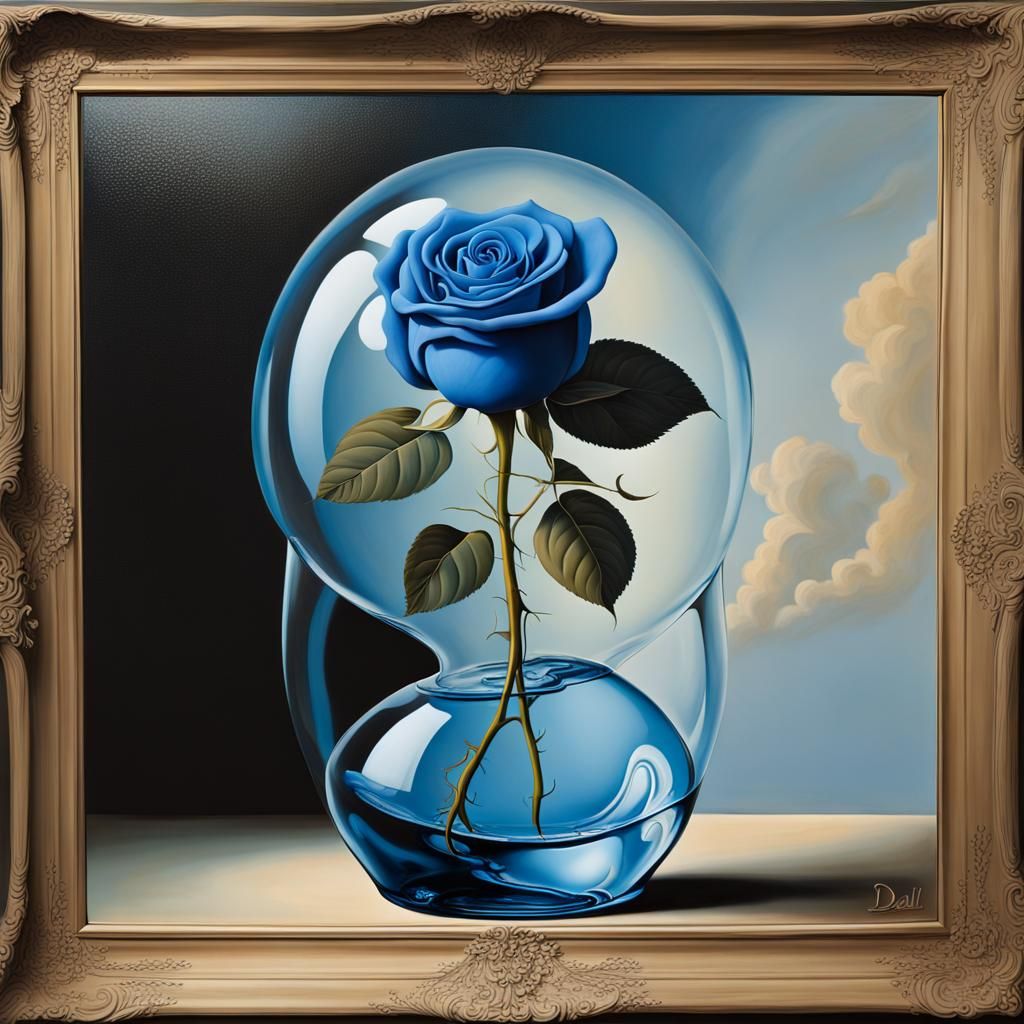 Surreal Blue Rose in Vase, Dali Style