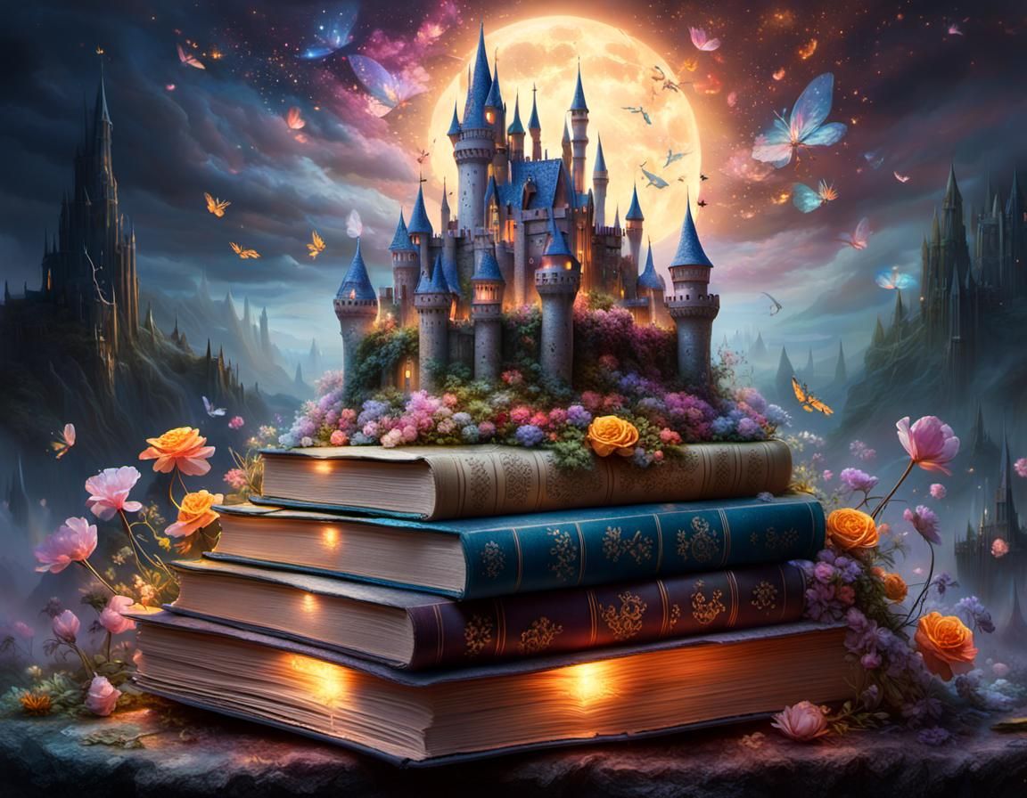 Fairytale Book Castle in Mystic Fog: Digital Illustration