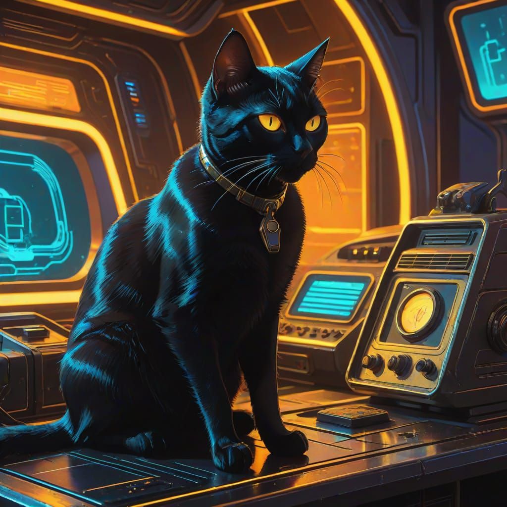 Black Cat on Retro Sci-Fi Console