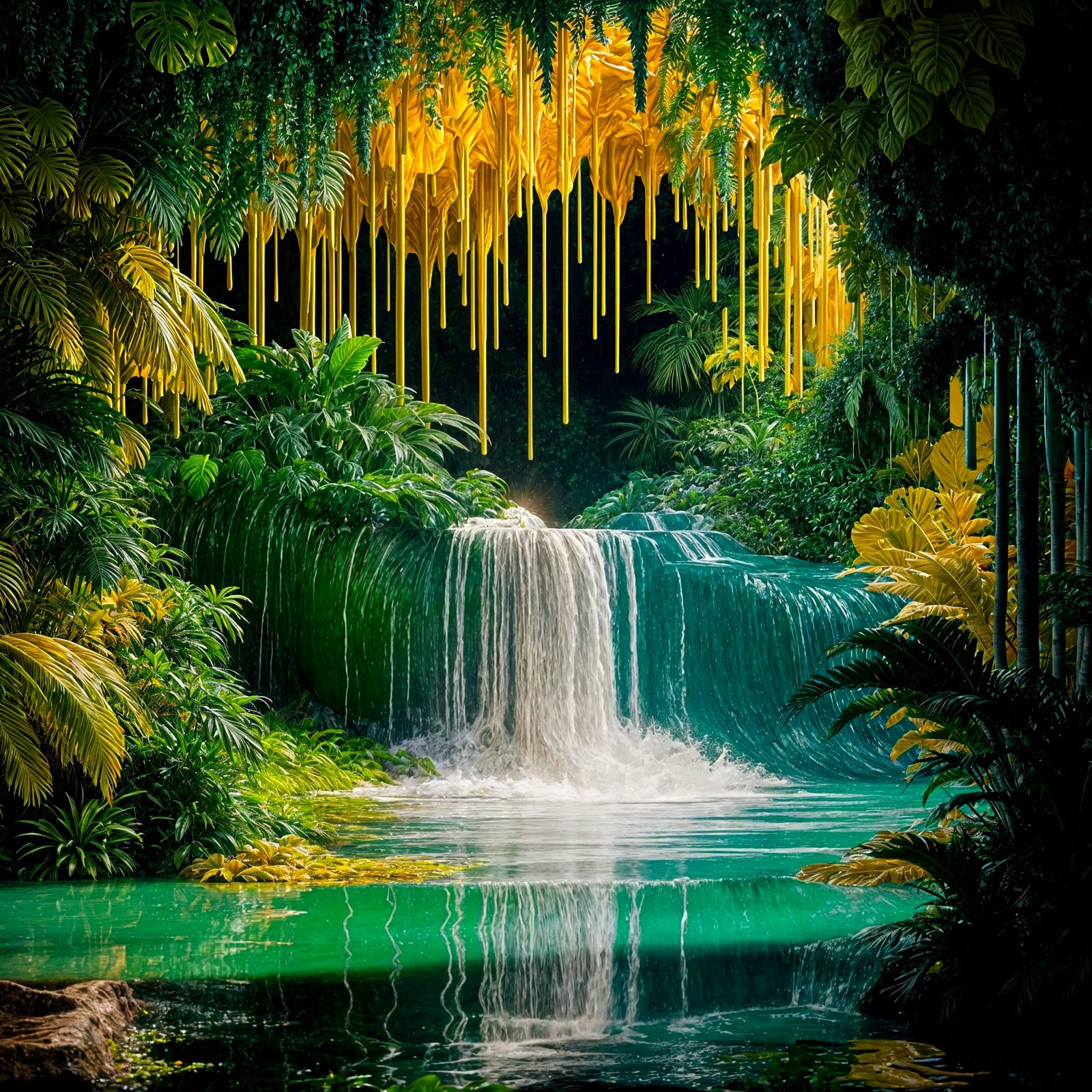 Surreal Tropical Oasis in Thick Impasto Paint