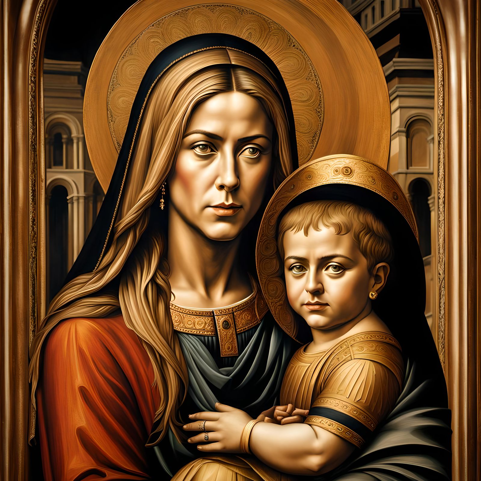 Jennifer Aniston in a Masterpiece Painting of Madonna and Child by Duccio di Buoninsegna