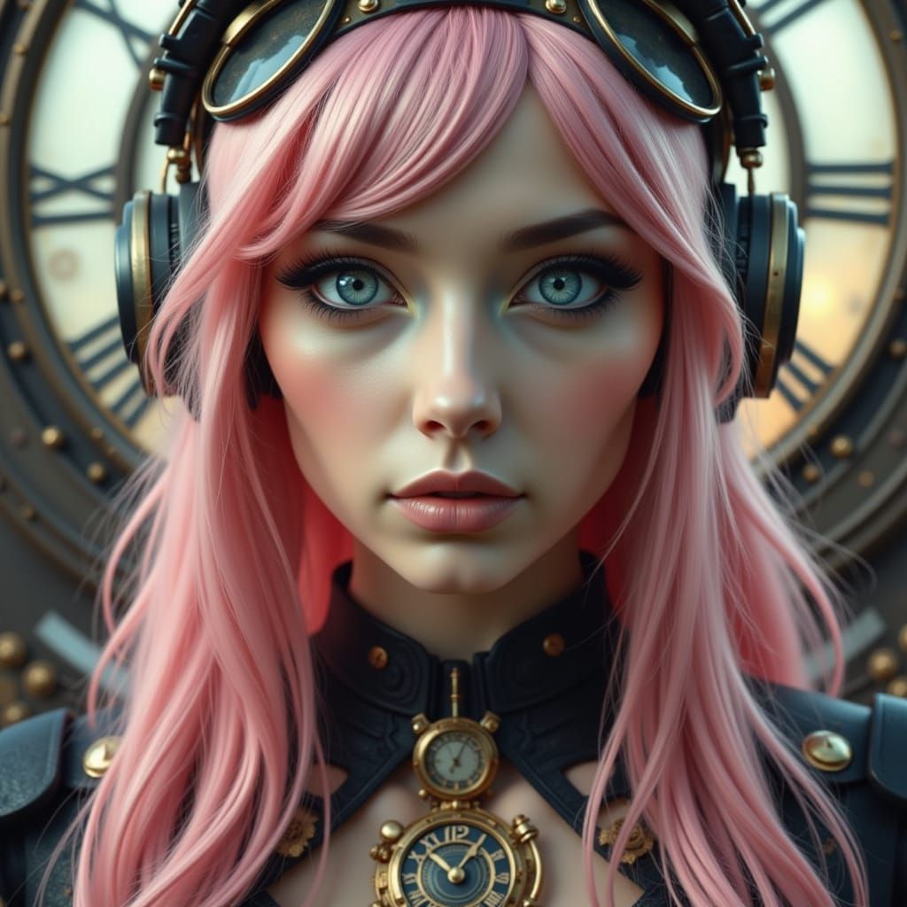 Timeless Clockpunk Goddess with Radiant Pink Locks