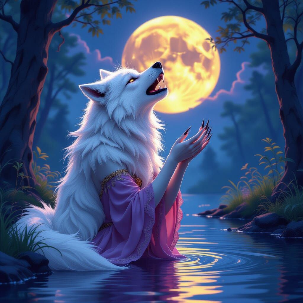 Sexy Werewolf Howling At Moon, Dark Fantasy Art