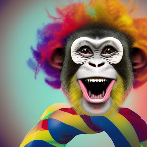 Monkey Clown with TV Head: Hyperrealistic Concept Art