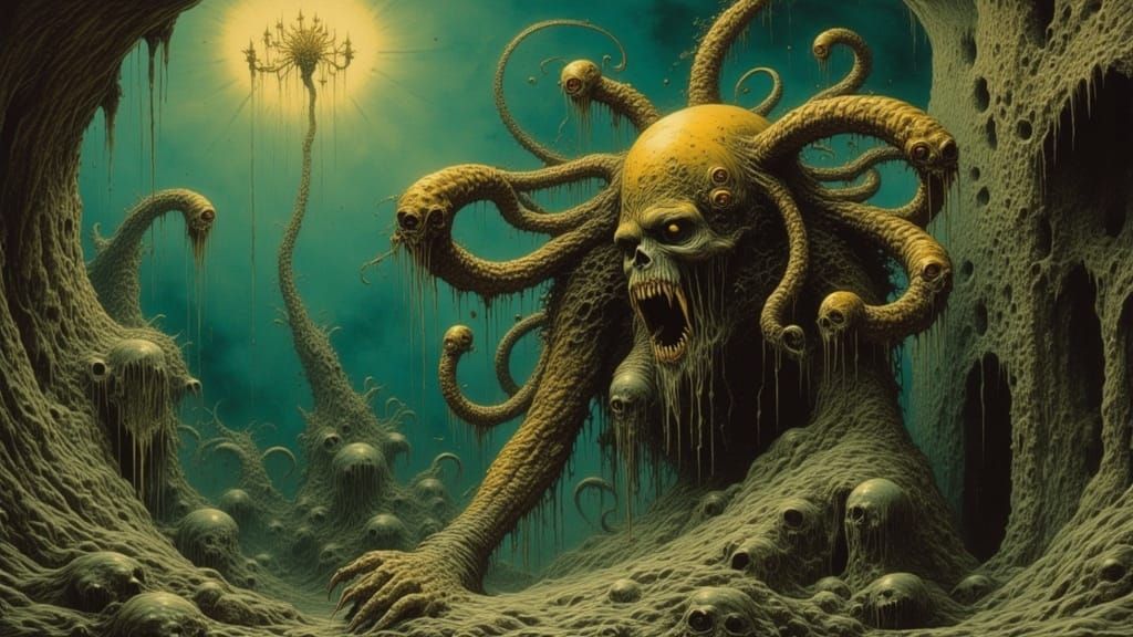 Horrifying Lovecraftian Face in Macabre Room