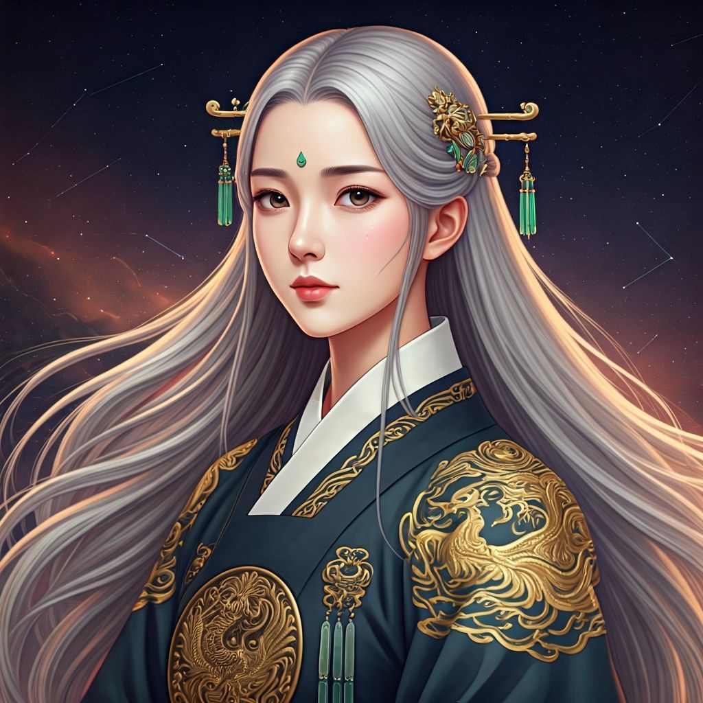 Celestial Woman in Korean Landscape, Digital Art