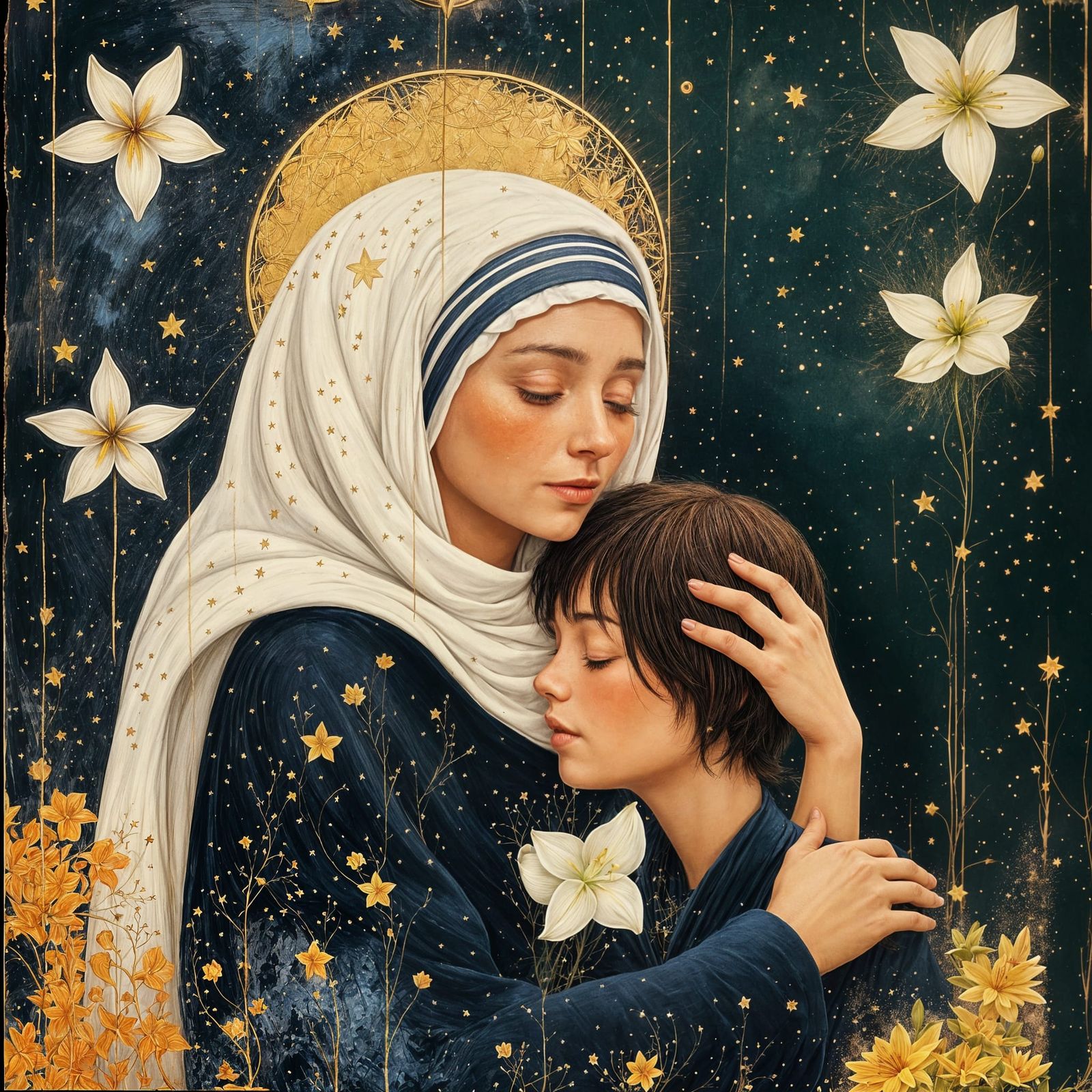 Saint Mother Theresa with Angels and Lilies