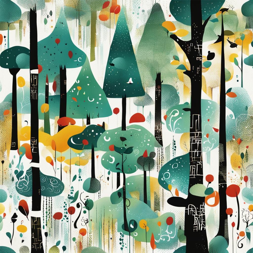 Whimsical Asemic Forest with Typographic Elements