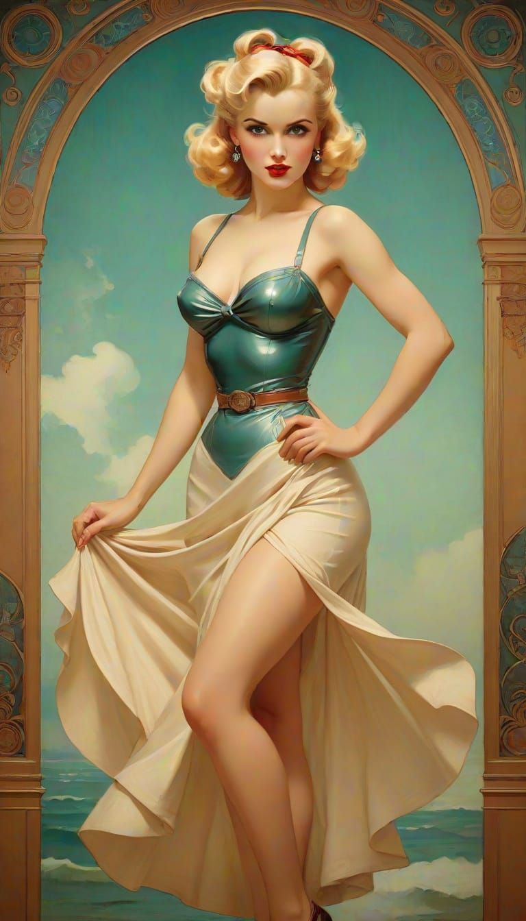 Pin-Up Woman in Atmospheric Oil Painting Style