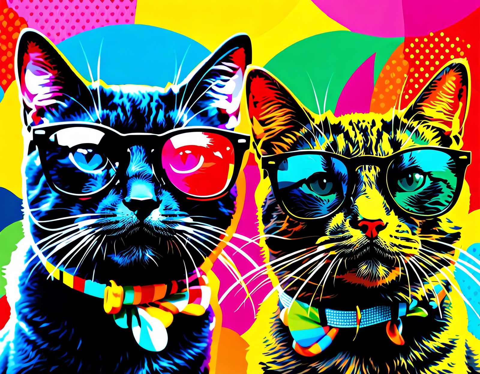 Pop Art Cats with Sunglasses Double Exposure