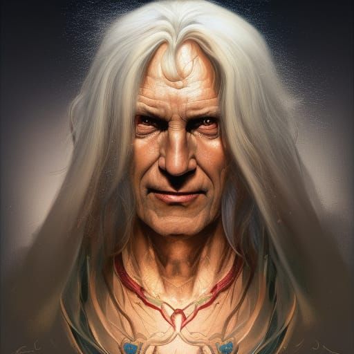 Detailed Portrait of a White-Haired Wizard