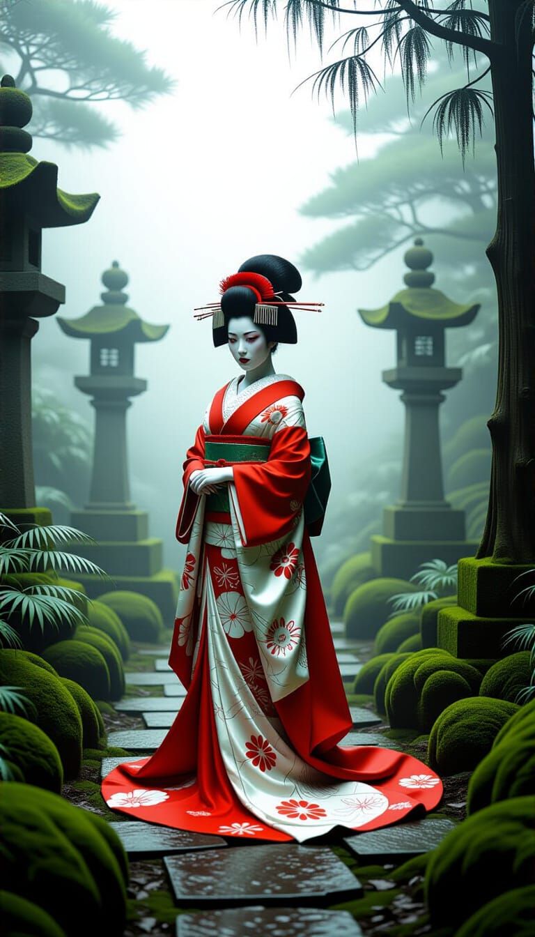 Haunted Geisha in Overgrown Zen Garden