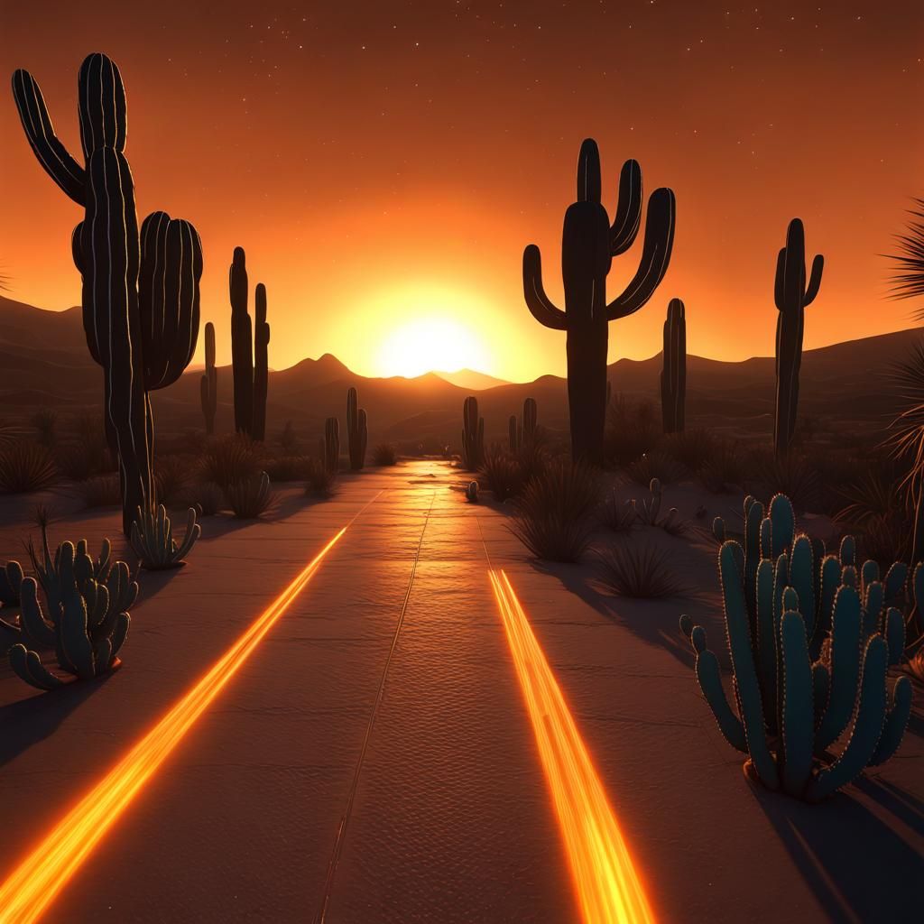 Sunset Desert Landscape in 3D Game Style