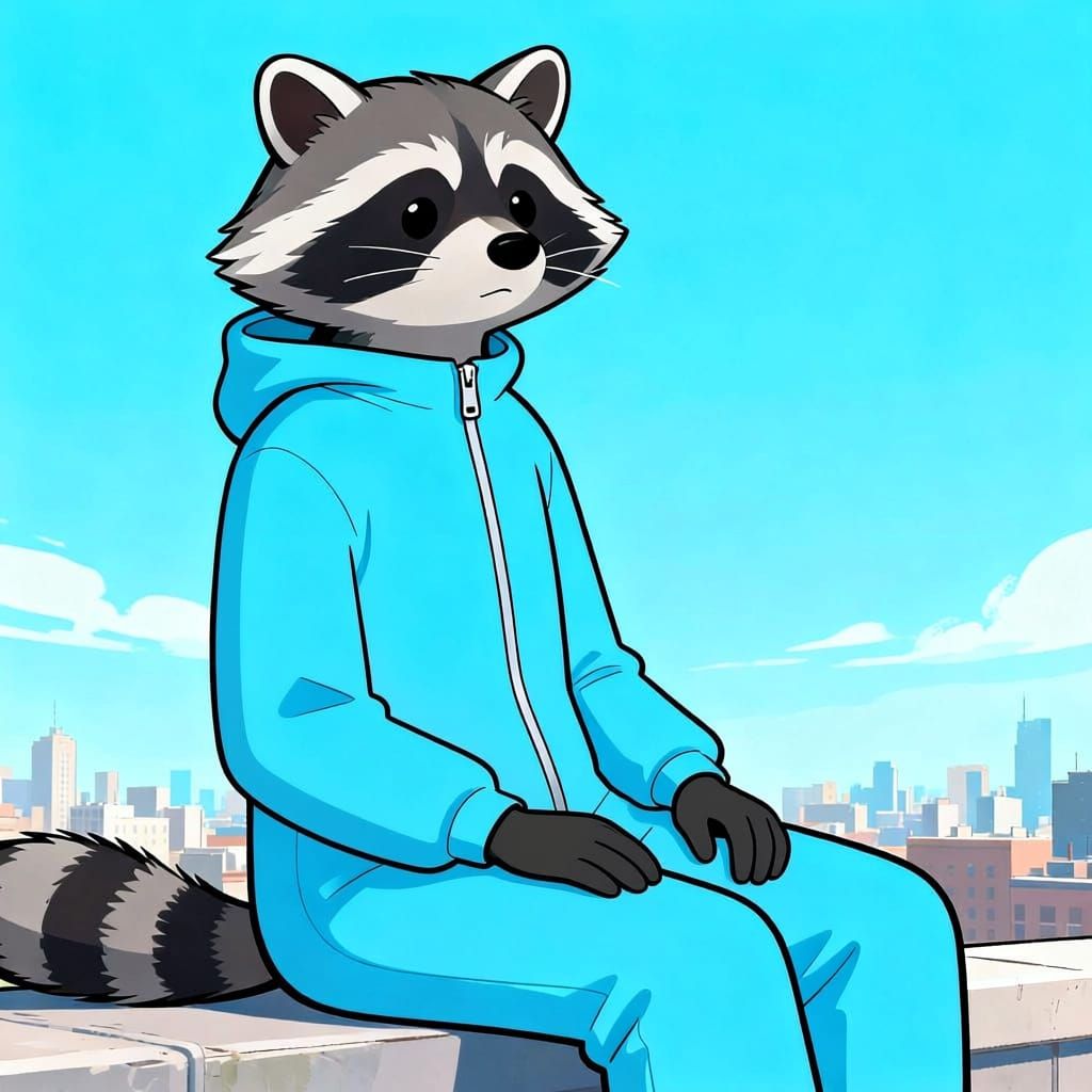 Anthro Raccoon in Monolithic Blue Jumpsuit