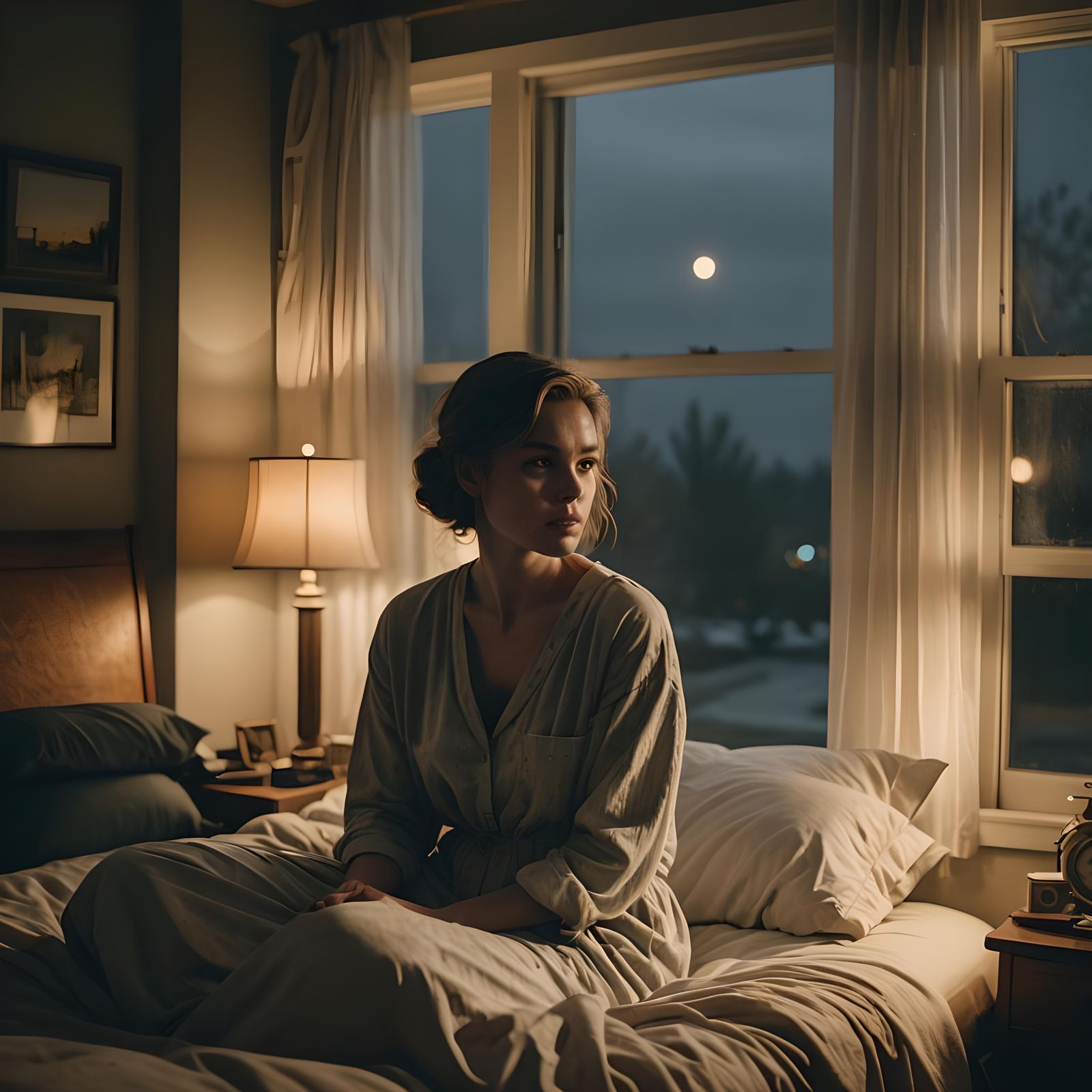 Solitude: Cinematic Bedroom Scene at Night